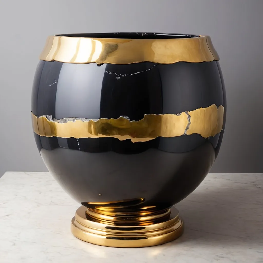 Prompt: giant Onyx and gold pot.