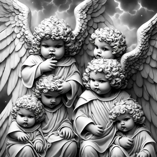 Prompt: Evil Cherubim, black and white, celestial, guardians, detailed, majestic, heavenly, mysticism 