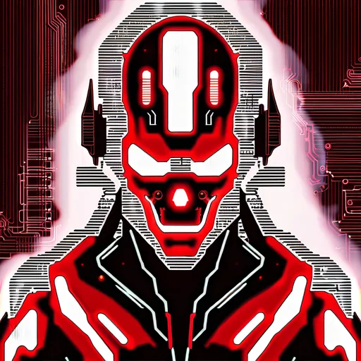 Prompt: Cybernetic robotic demon mist, red lines.