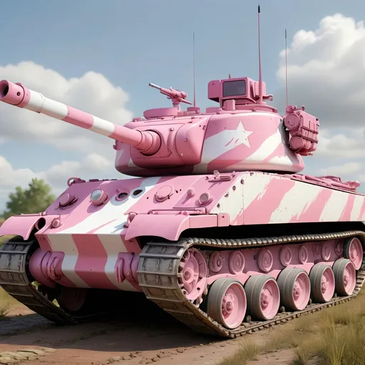 Prompt: Pink and white Abraham's tank, detailed tracks and hull, realistic rendering, high quality, military, pink and white, detailed texture, professional, realistic lighting