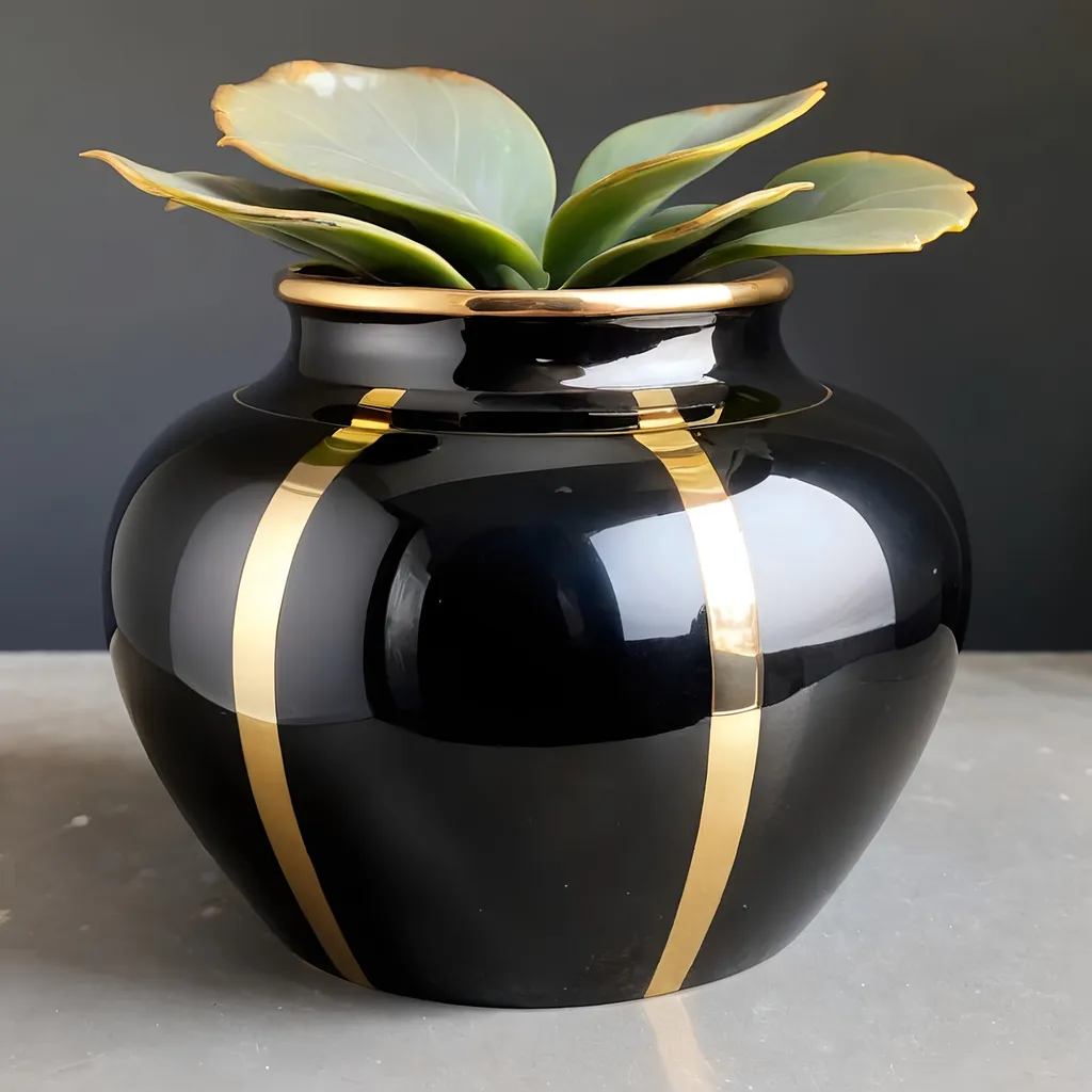 Prompt: Onyx and gold pot.