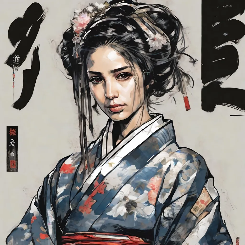 Prompt: (((Yoji Shinkawa))), sticker of ultra detailed portrait of Naomi Scott in japanese kimono,Kanzashi head accessories, high quality cell shaded illustration in post apocalyptic style by Yoji Shinkawa,(((sitting kneeling pose))), ((zoomed in face)),  (((katana))), (((Detailed hands))),perfect anatomy, centered, freedom, soul, blue and pink long hair, approach to perfection, cell shading, 4k , cinematic dramatic atmosphere, watercolor painting, global illumination, detailed and intricate environment, artstation, concept art, fluid and sharp focus, volumetric lighting, cinematic lighting, Art by Yoji Shinkawa and by Ilya Kuvshinov 
