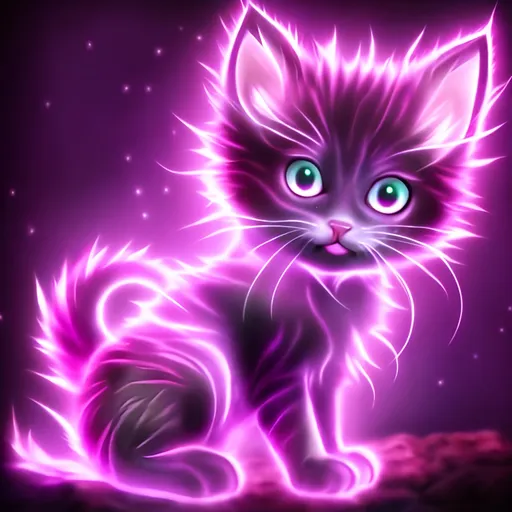 Prompt: a glowing purple kitten anime