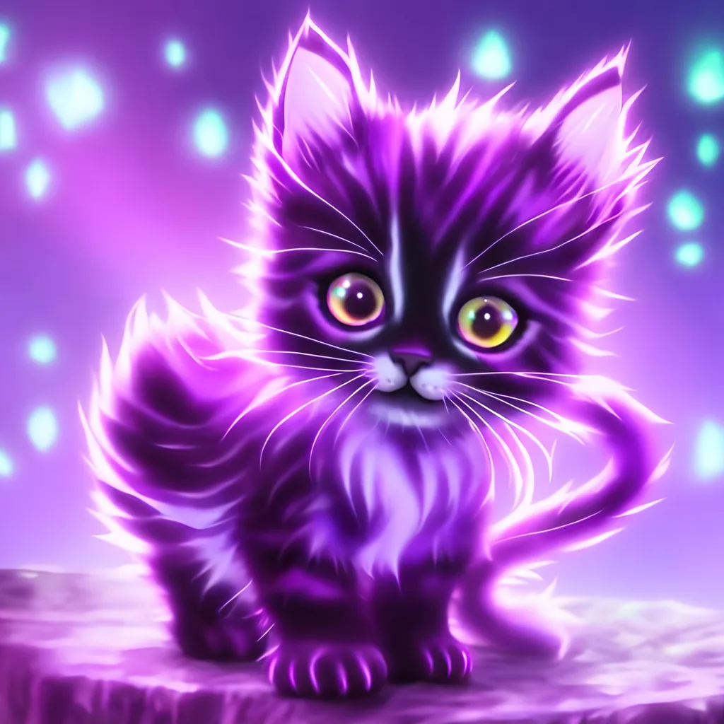 Prompt: a glowing purple kitten anime