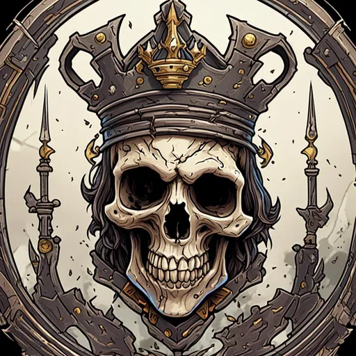 Prompt: <mymodel>Skull holding ace of spades with clear logos and letters, wearing a crown, black outline, white background, full-color, high resolution, 4k, detailed, realistic, no background, regal, card game, detailed skull, intricate design, professional lighting, royal crown, clear symbols and letters, high-quality illustration