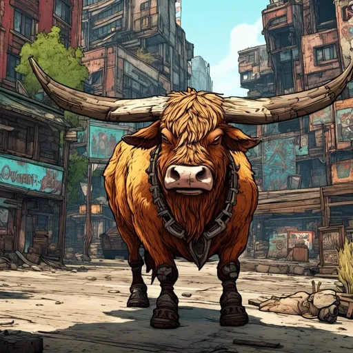 Prompt: <mymodel>small dwarf highland bull in the inner city.