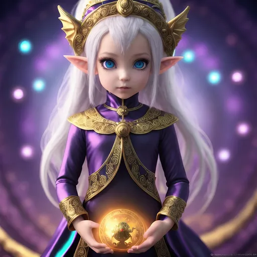 Prompt: {center shot} 3D, HD, Scary, Dreamy, Nightmarish, Cute!!!!(female{elf}Toddler!!!) {facing camera} dressed in {silk Sorceress outfit}, Expansive psychedelic background, ultra-detailed, backlit, shadows, ultra-sharp focus, close up, symmetrical, detail, ominous, golden ratio, intricate, cinematic character render, 64K --s98500