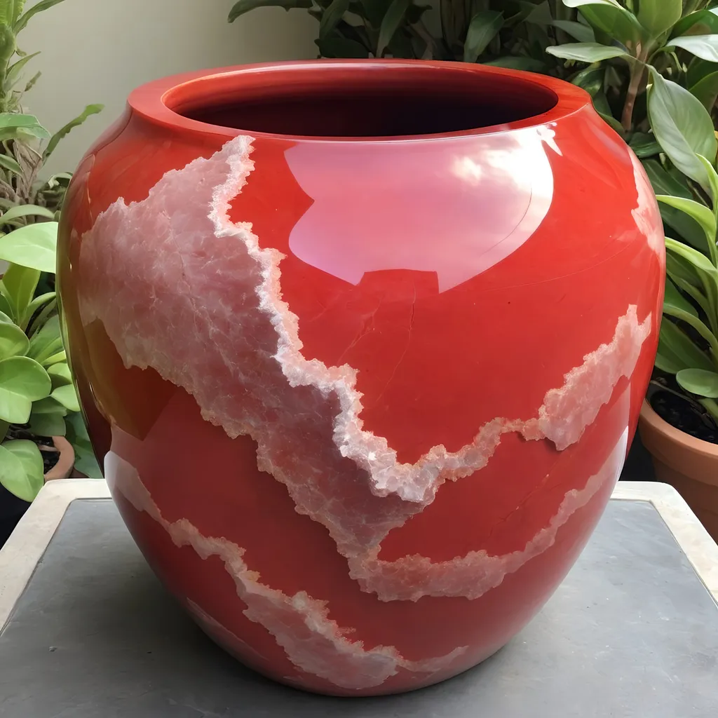 Prompt: Big Red quartz pot.