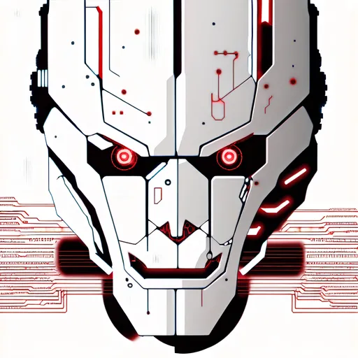 Prompt: Cybernetic robotic demon mist, red lines.