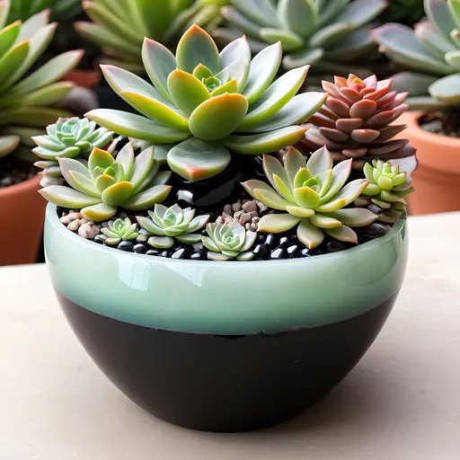 Prompt: Onyx and jade pot with succulent.