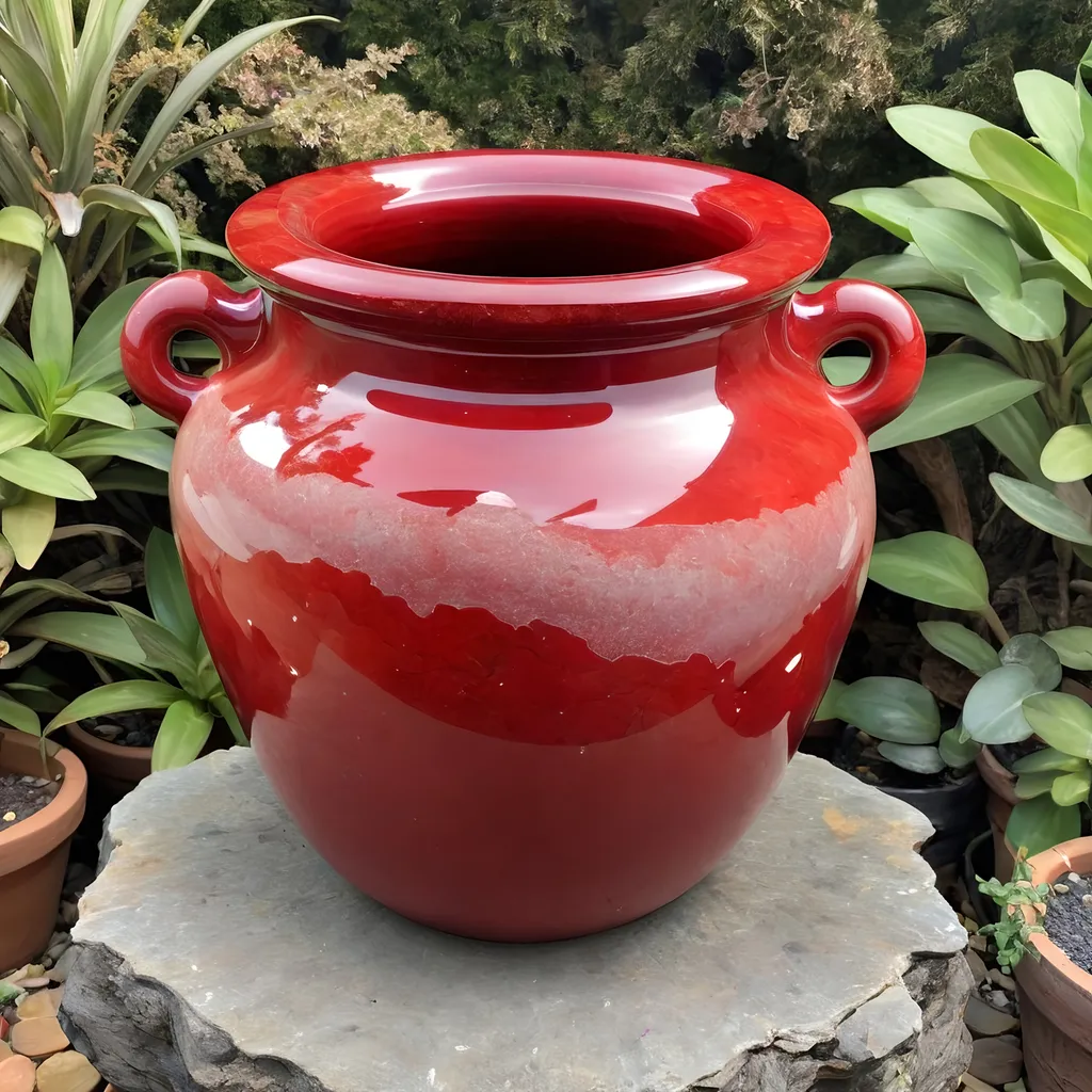 Prompt: Big Red quartz pot.