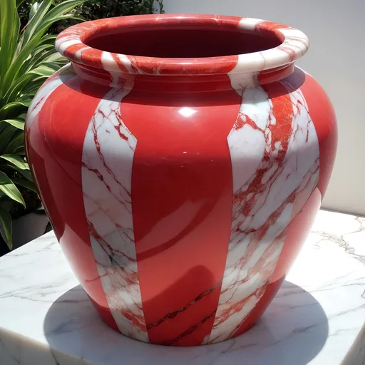 Prompt: Big Red quartz and marble pot.