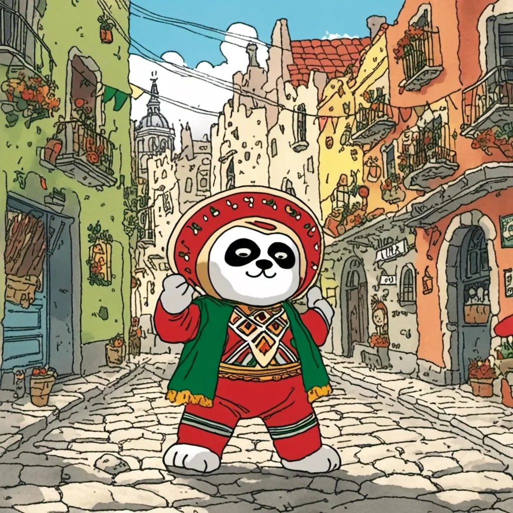 Prompt: a teddy bear dressed as a mexican masked wrestler, he is surrounded by an old cobblestone city background.
<mymodel>