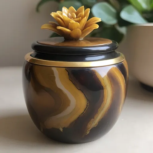 Prompt: Onyx and gold pot. Tigers eye.
