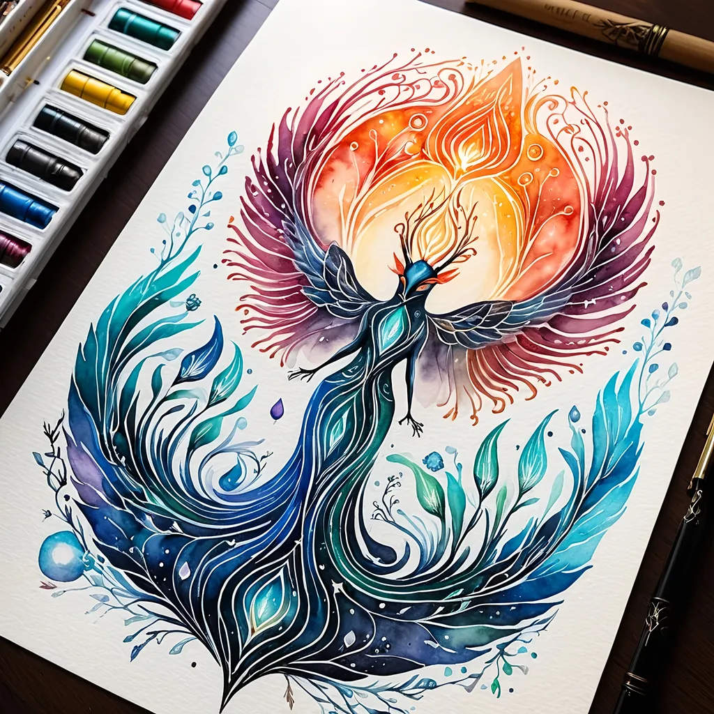 Prompt: folklore will-o'-the-wisps schematics colorful watercolor and ink, ancient  illustrations depicting where to locate these mystical elemental spirits 