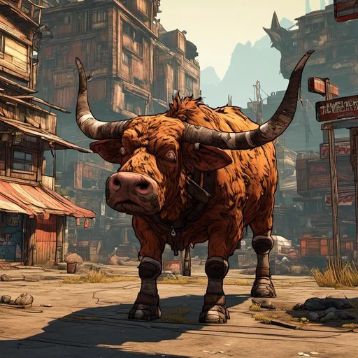 Prompt: <mymodel>dwarf highland bull in the inner city.