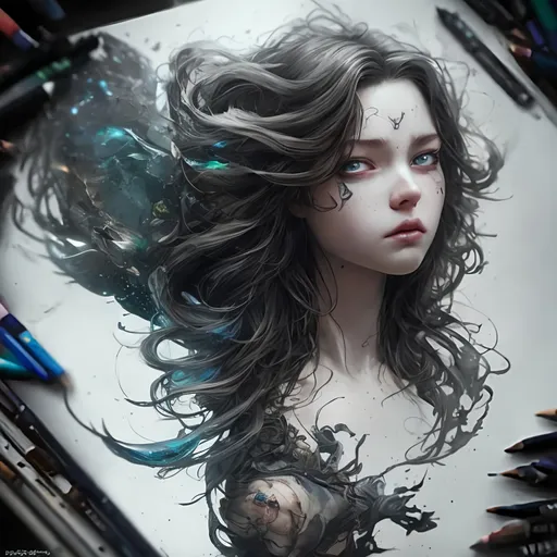 Prompt: masterpiece) (hyper realistic) (8K) (detailed photography) (epic composition) (epic proportion) instagram able, centered, extremely detailed eyes, extremely detailed clothes, an artist, show me a woman draw style, tattoo art, crystal clear eyes, blossom, wavy hair, long hair. Full body highest quality concept art masterpiece, fantasy, digital drawing, photo realistic, profile, ravenloft, vampire, undead, pale, white eyes, black dress, skinny, dark temple
Full body 