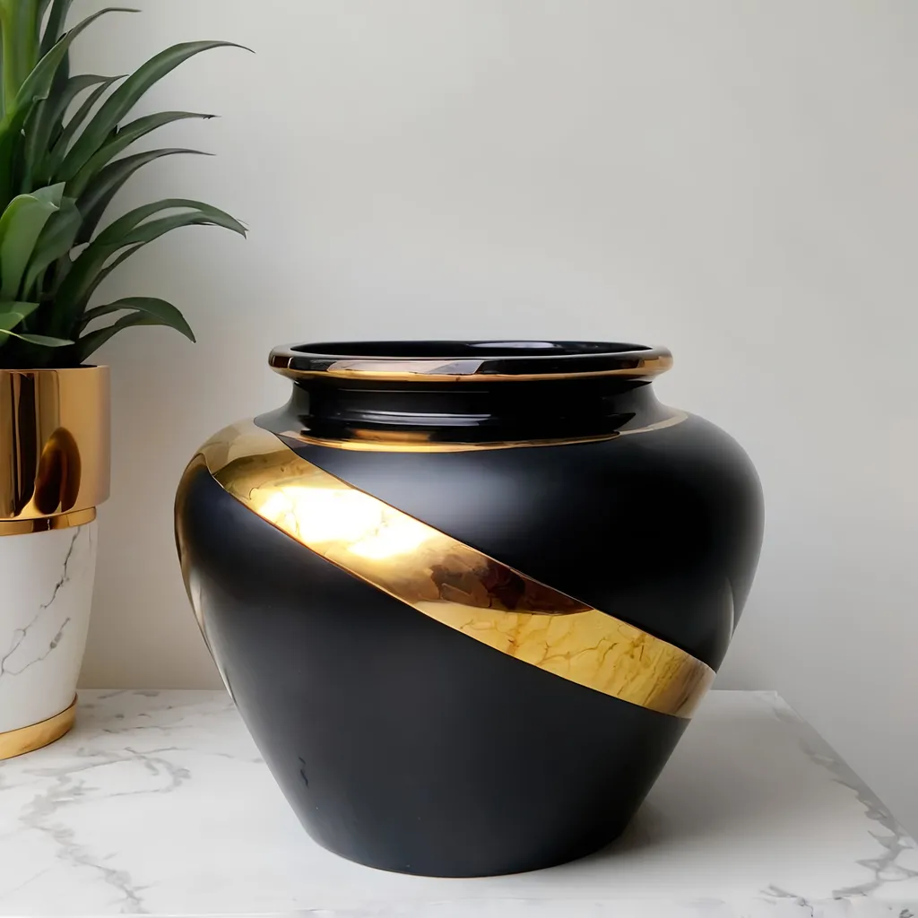 Prompt: Onyx and gold pot.