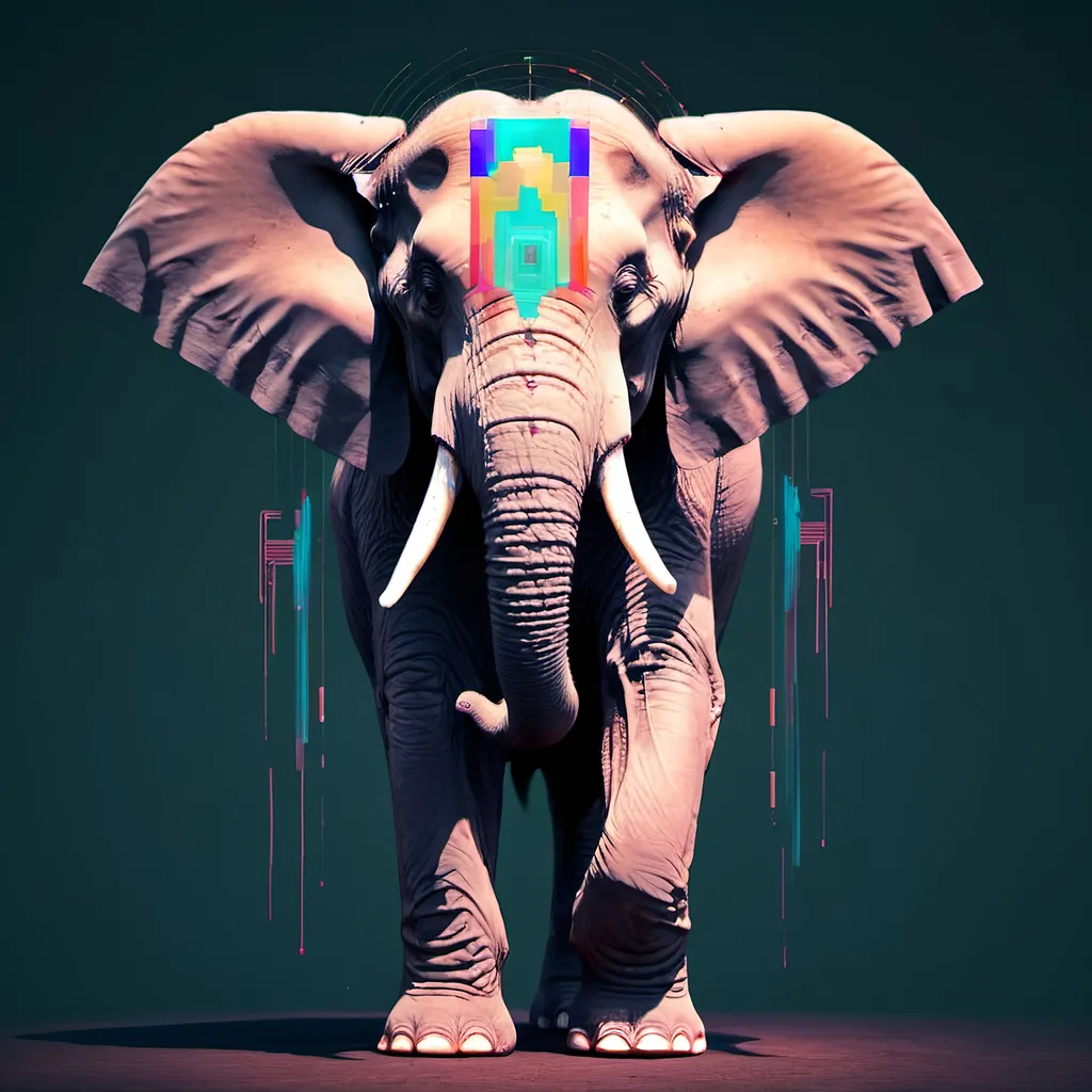 Prompt: anthropomorphic elephant glitch god