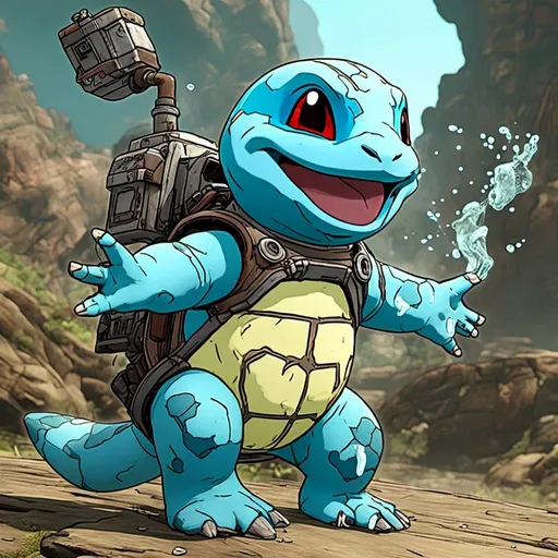 Prompt: <mymodel>squirtle the pokemon, evil grin, spraying water.