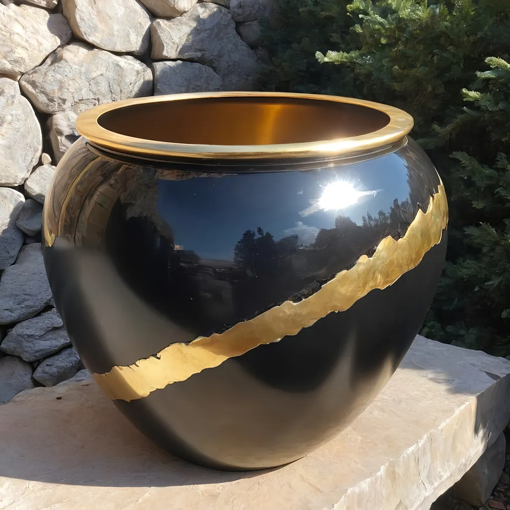 Prompt: giant Onyx and gold pot.