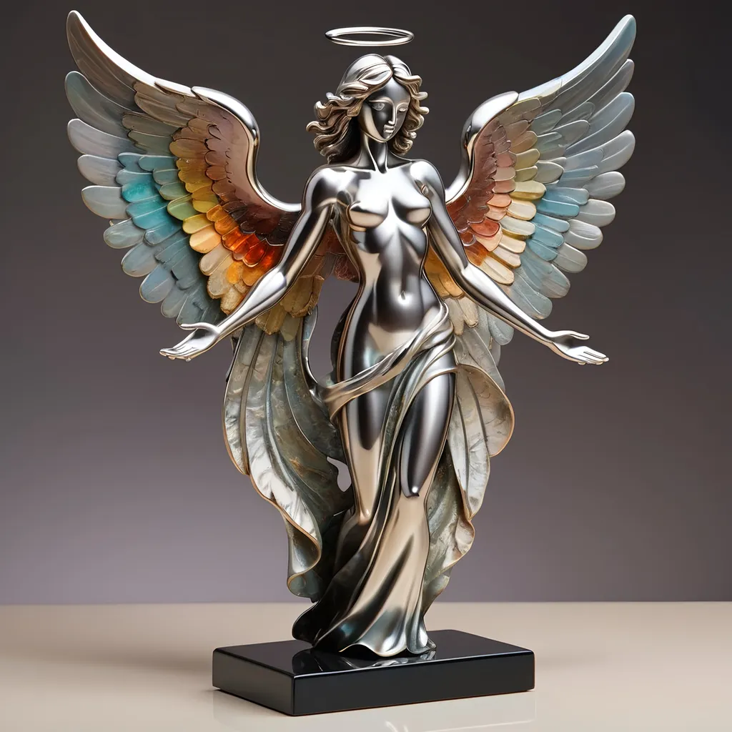 Beige & Black Onyx Sculpture Art - Angel Stone