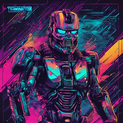 Prompt: Tshirt vector, terminatorgraphic, synthwave, vividcolors, detailed – – s 250 – – q 1