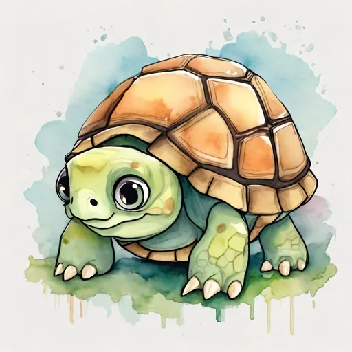 Prompt: A cute tortoise, big eyes, inspired by Kawaii, watercolour, cartoon