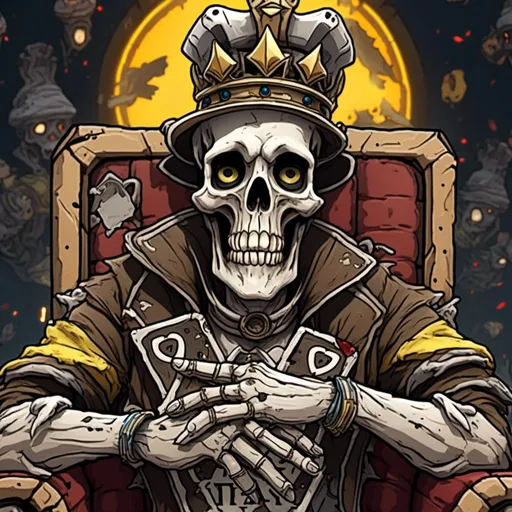 Prompt: <mymodel>Skull holding ace of spades with clear logos and letters, wearing a crown, black outline, white background, full-color, high resolution, 4k, detailed, realistic, no background, regal, card game, detailed skull, intricate design, professional lighting, royal crown, clear symbols and letters, high-quality illustration