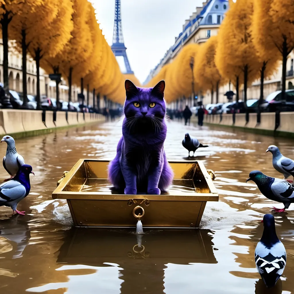 Prompt: 🦀 flood water in paris, cat among pigeons, 🎆 ethereal fashion garage sale holy ark of covenant discovery, gold gilded details I feel (I feel) the lavender haze creepin' up on me , shimmering, photography by annie leibovitz, Ori Gherst,Animorphia - Kerby Rosanes, James christensen , 16K HD, sharp focus, attention to details 