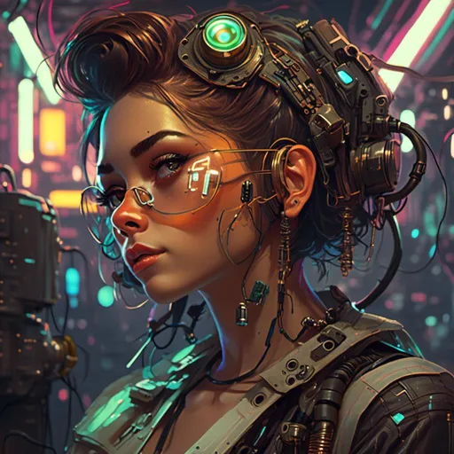 Prompt: A <mymodel> portrait artwork
, A nerdy and muscly mechanic 
, atompunk  pin-up 
, looking like Zendaya and Janelle Monae
, 


, a gloomy jukyard scrapyard 
, full of multicolored neon circuitry glowing in the   darkness

, a stunning Alphonse Mucha's masterpiece in  sci-fi retro-futuristic art deco artstyle by Anders Zorn and Joseph Christian Leyendecker

, neat and clear tangents full of negative space 

, ominous dramatic lighting with detailed shadows and highlights enhancing depth of perspective and 3D volumetric drawing

, a  vibrant and colorful high quality digital  painting in HDR