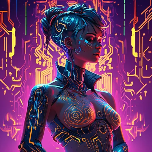 Prompt: An ominous 
muscly monk with  her  back

fully tattooed by glowing neon circuitry 

, a stunning Alphonse Mucha's masterpiece in <mymodel> sci-fi cyberpunk artstyle by Anders Zorn and Joseph Christian Leyendecker

, neat and clear tangents full of negative space 

, detailed dramatic lighting with contrasting shadows and highlights enhancing depth of perspective and 3D volumetric drawing

, a  vibrant and colorful high quality digital  painting in HDR