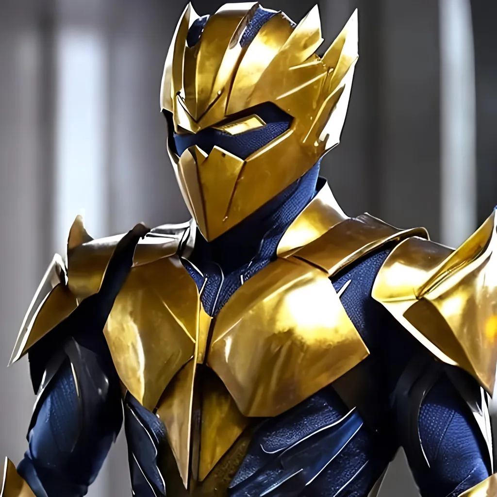 Prompt: Savitar the god of speed gold suit all colors crystal on his armor
