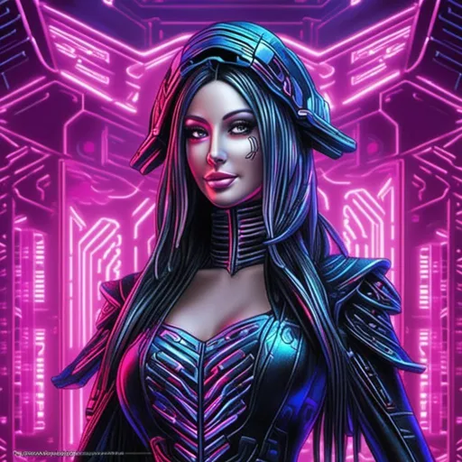 Prompt: Futuristic-sci-fi illustration of a <mymodel>, sleek and futuristic design, pirate attire, metallic finish, glowing neon accents, high-tech features, detailed intricate patterns, top-notch quality, highres, ultra-detailed, futuristic-sci-fi, metallic finish, glowing neon, high-tech, professional, atmospheric lighting