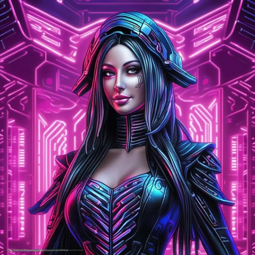 Highest image quality），（Super meticulous），（glowing light eyes），（Colorful  hair）（Background description：Sci-fi futuristic punk）（Description of the  clothes：Sexy royal sister fishing net clothing，Black silk lower  body）Biomechanical OPPAI