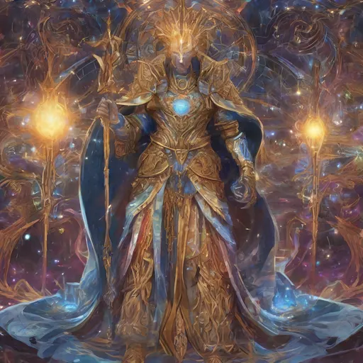 Prompt: Celestial warlock, digital painting, radiant staff, celestial aura, mystical robes, intricate details, high quality, fantasy, vibrant colors, magical glow, cosmic background, glowing runes, otherworldly, celestial, detailed features, mystical, professional, atmospheric lighting