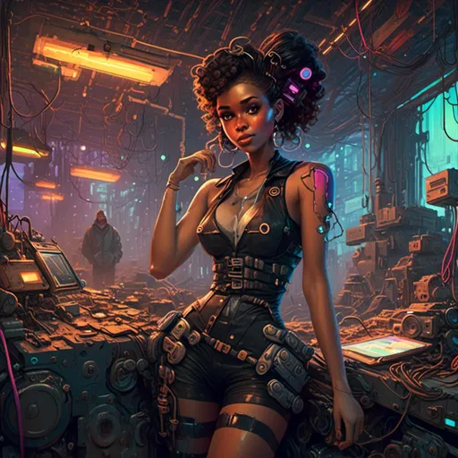 Prompt: A <mymodel> portrait artwork
, A nerdy and muscly mechanic 
, atompunk  pin-up 
, looking like Zendaya and Janelle Monae
, 


, a gloomy jukyard scrapyard 
, full of multicolored neon circuitry glowing in the   darkness

, a stunning Alphonse Mucha's masterpiece in  sci-fi retro-futuristic art deco artstyle by Anders Zorn and Joseph Christian Leyendecker

, neat and clear tangents full of negative space 

, ominous dramatic lighting with detailed shadows and highlights enhancing depth of perspective and 3D volumetric drawing

, a  vibrant and colorful high quality digital  painting in HDR