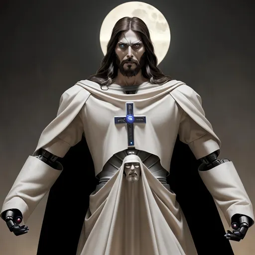 Prompt: Vengeful robotic evil Jesus christ