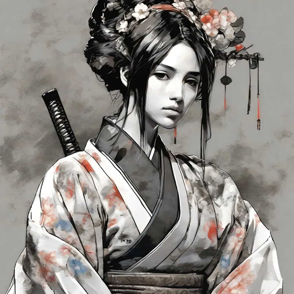 Prompt: (((Yoji Shinkawa))), sticker of ultra detailed portrait of Naomi Scott in japanese kimono,Kanzashi head accessories, high quality cell shaded illustration in post apocalyptic style by Yoji Shinkawa,(((sitting kneeling pose))), ((zoomed in face)),  (((katana))), (((Detailed hands))),perfect anatomy, centered, freedom, soul, blue and pink long hair, approach to perfection, cell shading, 4k , cinematic dramatic atmosphere, watercolor painting, global illumination, detailed and intricate environment, artstation, concept art, fluid and sharp focus, volumetric lighting, cinematic lighting, Art by Yoji Shinkawa and by Ilya Kuvshinov 
