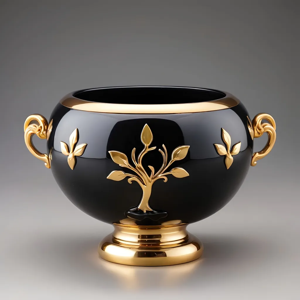 Prompt: Onyx and gold pot.