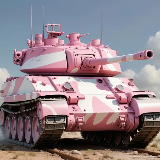 Prompt: Pink and white Abraham's tank, detailed tracks and hull, realistic rendering, high quality, military, pink and white, detailed texture, professional, realistic lighting