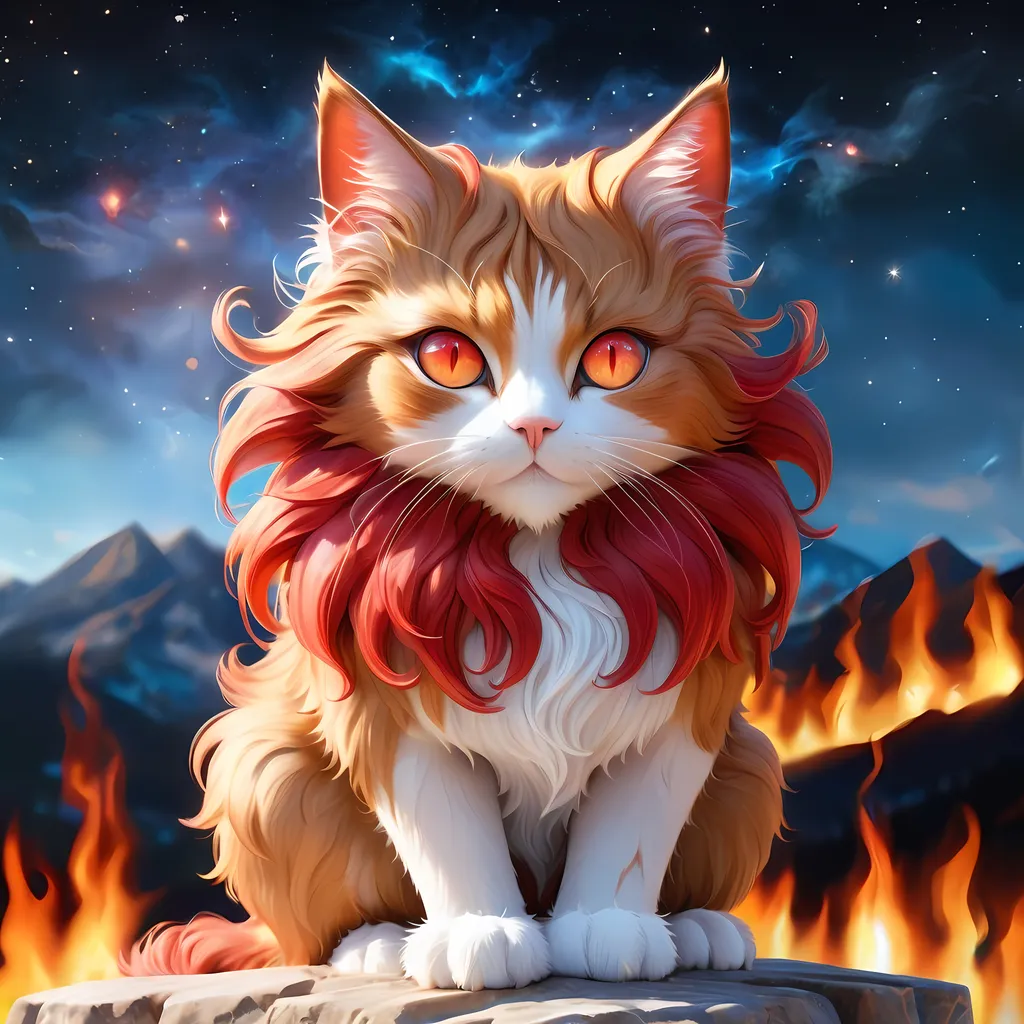 wizard cat with {red fur} and {ruby red eyes}, senio... | OpenArt