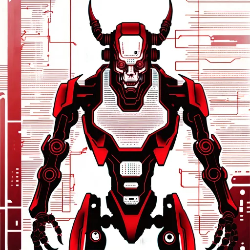 Prompt: Cybernetic robotic demon mist, red lines.