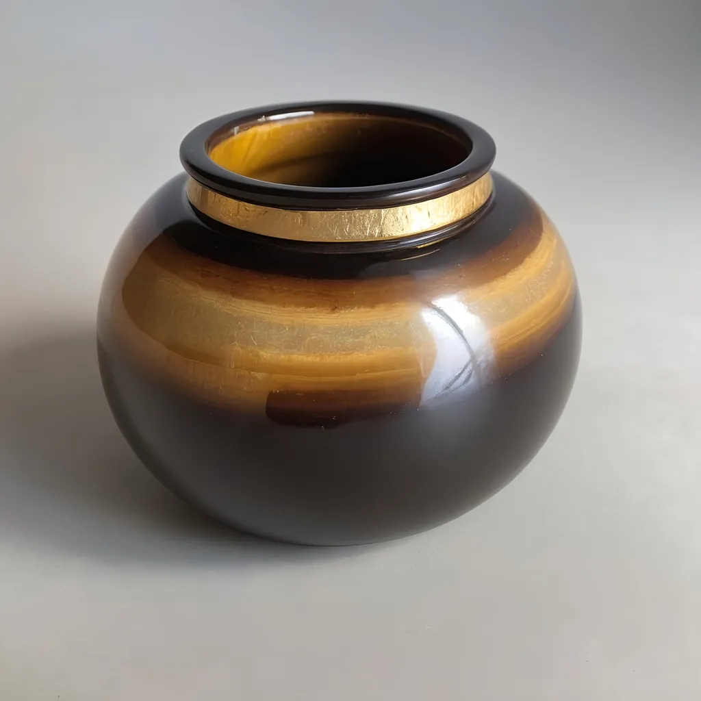 Prompt: Onyx and gold pot. Tigers eye.
