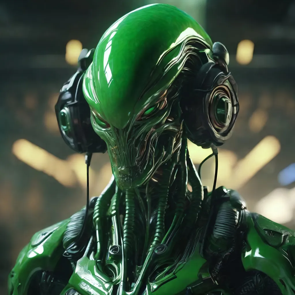 Prompt:   Alien green male hideous and deformed horror Fungoid head ,cybenetic gear, shooting guns, sharp focus, Professional, UHD, HDR, 8K,  Render, electronic, nervous vibe, loud, tension, dark, Epic