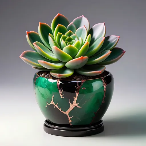 Prompt: Onyx and jade pot with neon succulent, highres, detailed, realistic painting, vibrant colors, natural lighting, intricate details, luxurious material, botanical illustration, elegant design, rich green tones, polished surfaces, high quality, realistic, succulent, onyx and jade pot, vibrant, natural lighting, intricate details, luxurious material, botanical illustration, elegant design, rich green tones, polished surfaces