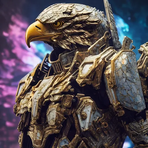 Prompt: Poster art, high-quality high-detail highly-detailed breathtaking hero ((by Aleksi Briclot and Stanley Artgerm Lau)) - ((a Eagle)),  detiled eagle mech suit, 8k ivory and magenta helmet, highly detailed eagle head helmet, add some baby blue, glowing chest emblem ,carbon fibre helmet, mech armor, detailed feathers, queen of the eagles, detailed ivory mech suit, full body, black futuristic mech armor, wearing mech armour suit, 8k,  full form, detailed forest wilderness setting, full form, epic, 8k HD, ice, sharp focus, ultra realistic clarity. Hyper realistic, Detailed face, portrait, realistic, close to perfection, more black in the armour, 
wearing blue and black cape, wearing carbon black cloak with yellow, full body, high quality cell shaded illustration, ((full body)), dynamic pose, perfect anatomy, centered, freedom, soul, Black short hair, approach to perfection, cell shading, 8k , cinematic dramatic atmosphere, watercolor painting, global illumination, detailed and intricate environment, artstation, concept art, fluid and sharp focus, volumetric lighting, cinematic lighting, 
