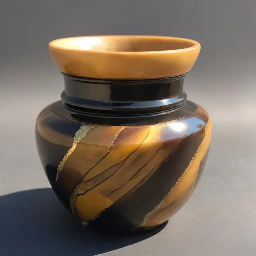 Prompt: Onyx and gold pot. Tigers eye.