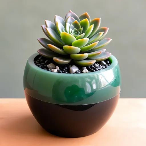 Prompt: Onyx and jade pot with succulent.