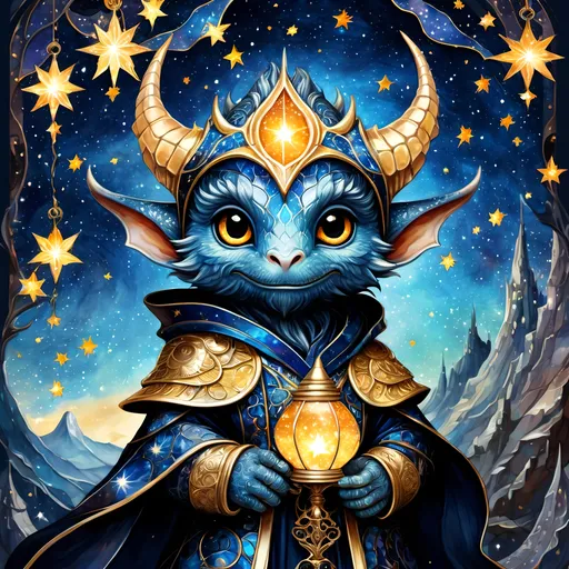 Prompt: an adorable chibi dragonborn wizard, dark starry night, gorgeous eyes, stained glass, fantasy illustration, textured with large visible brush strokes, detailed scales, hypermaximalism, astral patterns, star lit sky, masterpiece, breathtaking intricate details, in the style of Andreas Lie, van Gogh, Hokusai, Luke Gram, Albert Robida, Victo Ngai